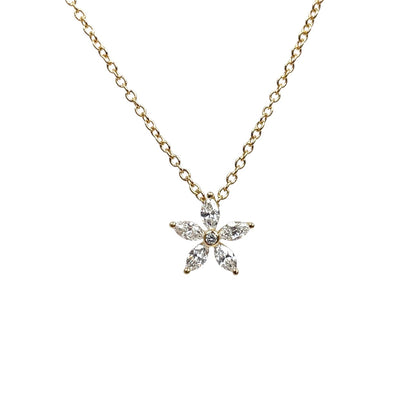 18ct Yellow Gold Diamond Flower Cluster Pendant & Chain (16-17")