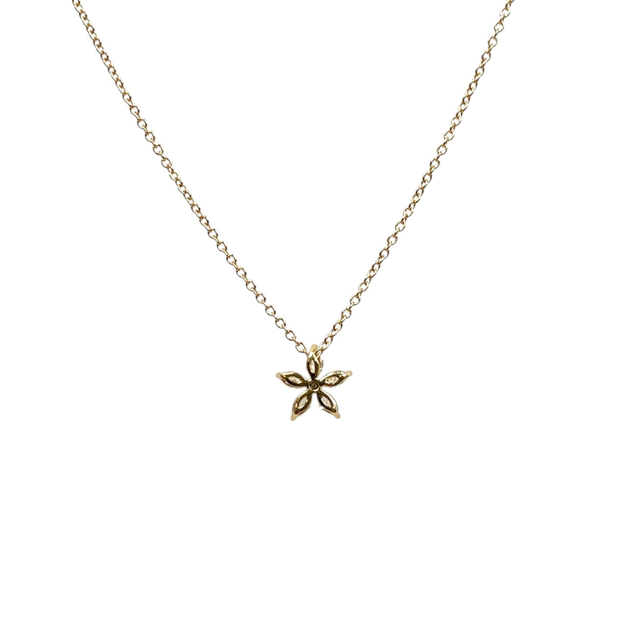 18ct Yellow Gold Diamond Flower Cluster Pendant & Chain (16-17")