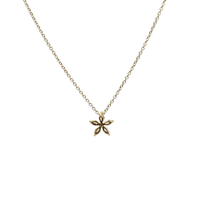 18ct Yellow Gold Diamond Flower Cluster Pendant & Chain (16-17")