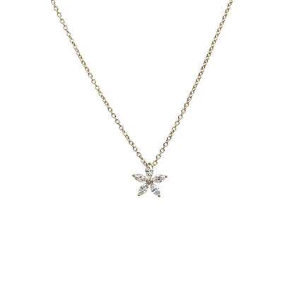 18ct Yellow Gold Diamond Flower Cluster Pendant & Chain (16-17")