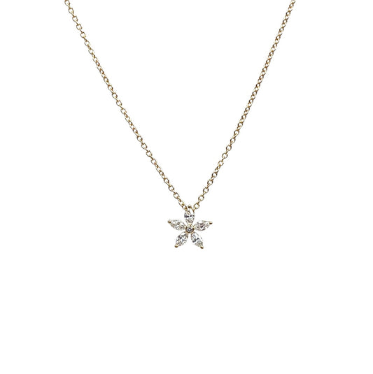 18ct Yellow Gold Diamond Flower Cluster Pendant & Chain (16-17")