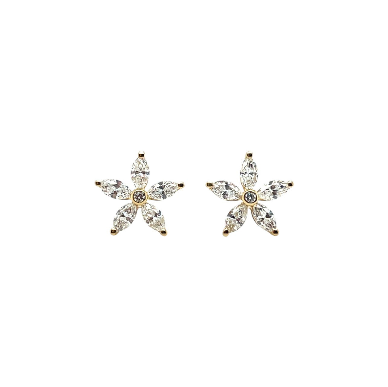 18ct Yellow Gold Diamond Flower Cluster Stud Earrings