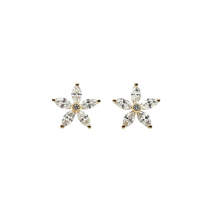 18ct Yellow Gold Diamond Flower Cluster Stud Earrings