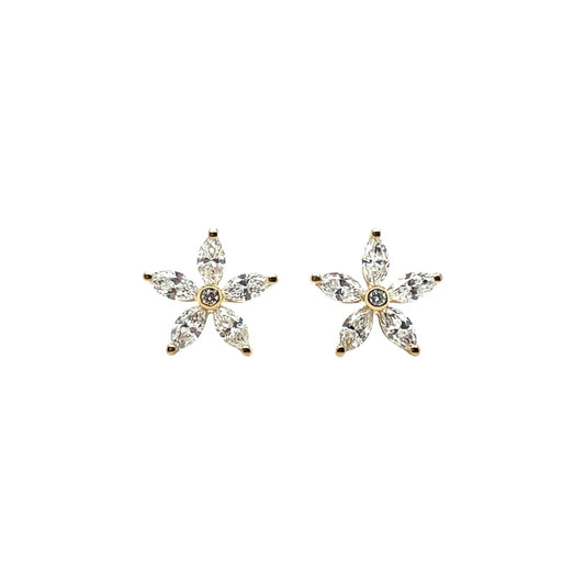 18ct Yellow Gold Diamond Flower Cluster Stud Earrings