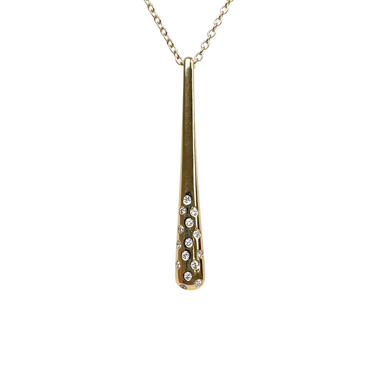 18ct Yellow Gold Diamond Drop Pendant & Chain (16-17")