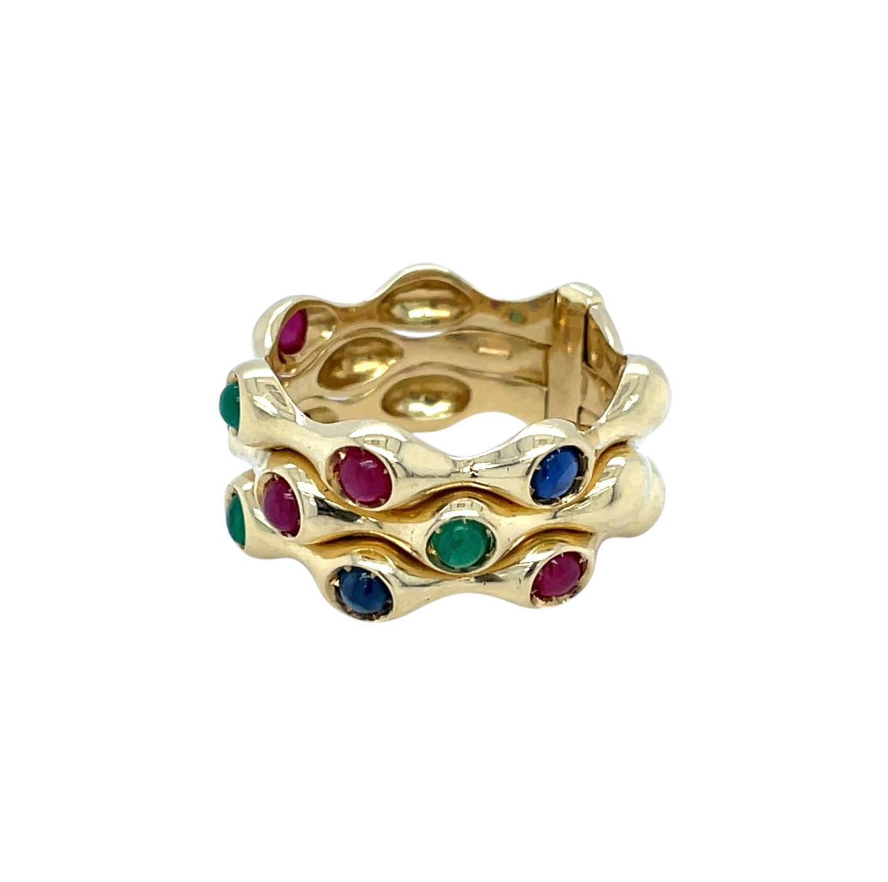 18ct Yellow Gold Ruby, Sapphire & Emerald Bubble Ring (O1/2)