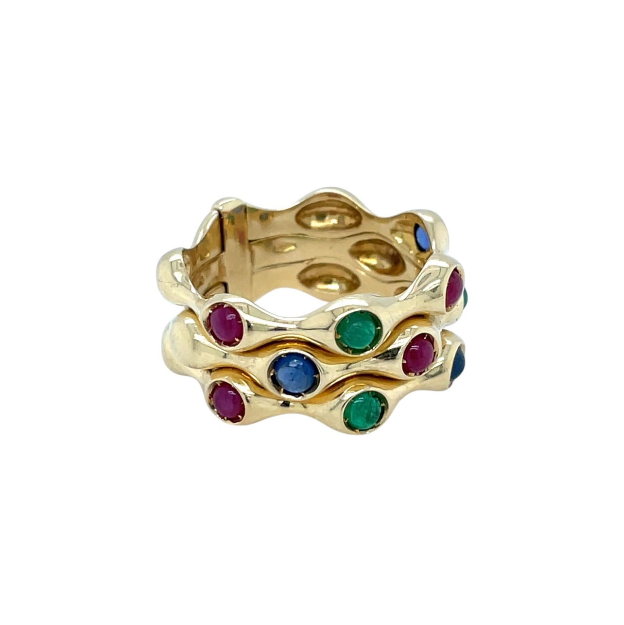 18ct Yellow Gold Ruby, Sapphire & Emerald Bubble Ring (O1/2)