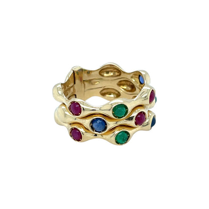 18ct Yellow Gold Ruby, Sapphire & Emerald Bubble Ring (O1/2)