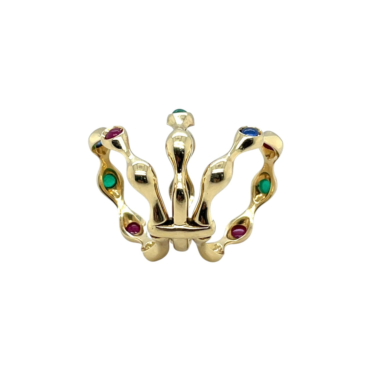 18ct Yellow Gold Ruby, Sapphire & Emerald Bubble Ring (O1/2)