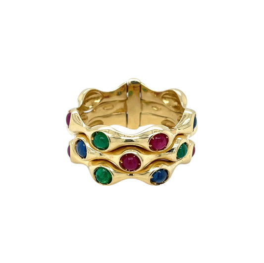 18ct Yellow Gold Ruby, Sapphire & Emerald Bubble Ring (O1/2)