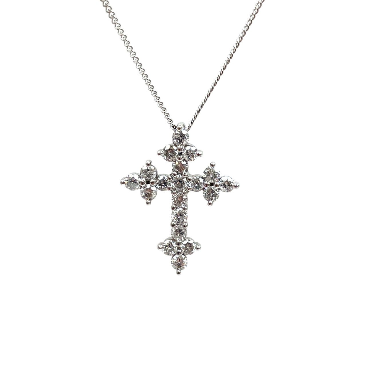 18ct White Gold Diamond Cross Pendant & Chain (18")