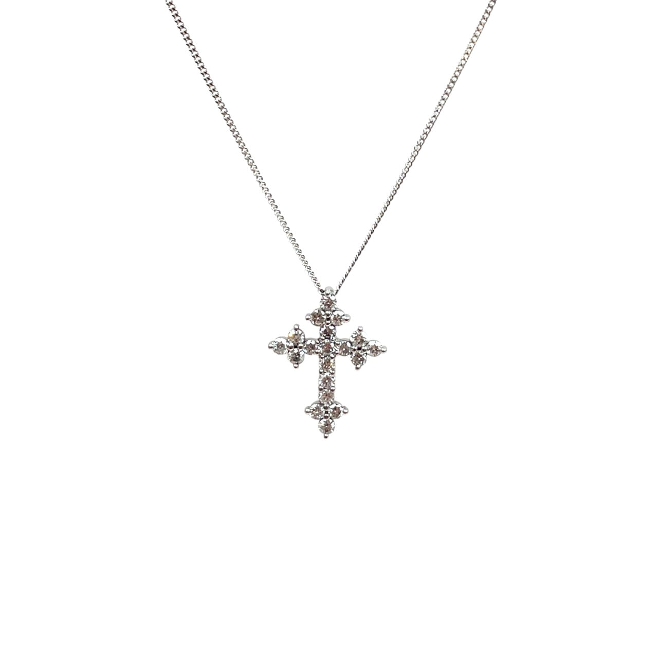 18ct White Gold Diamond Cross Pendant & Chain (18")