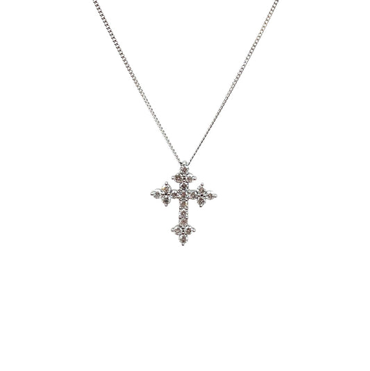 18ct White Gold Diamond Cross Pendant & Chain (18")
