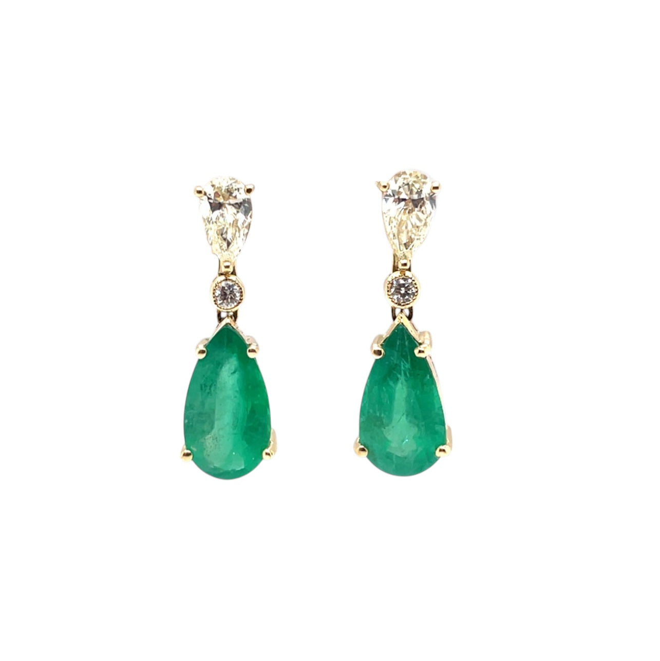 18ct Yellow Gold Emerald & Diamond Drop Earring