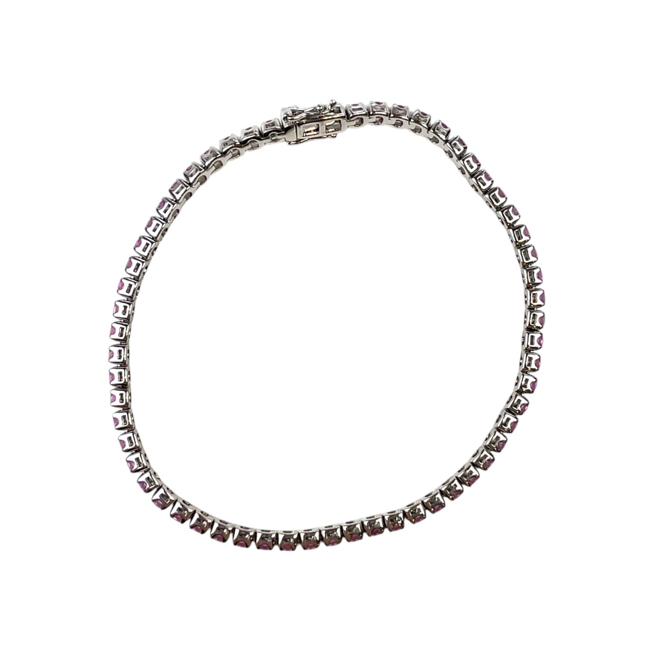 9ct White Gold Pink Sapphire & Diamond Tennis Bracelet (7")