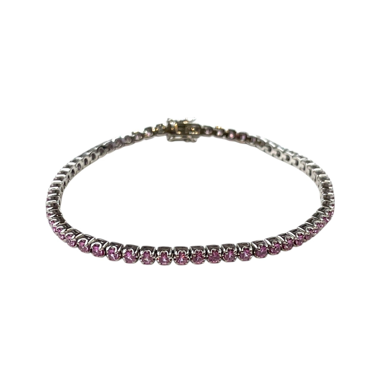 9ct White Gold Pink Sapphire & Diamond Tennis Bracelet (7")