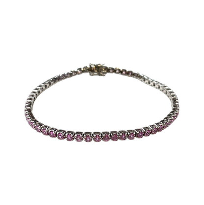 9ct White Gold Pink Sapphire & Diamond Tennis Bracelet (7")
