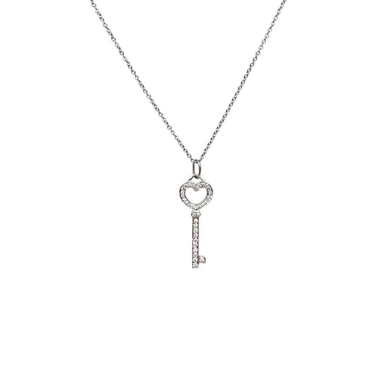 Platinum Tiffany & Co. Diamond Key Pendant & Chain (20")