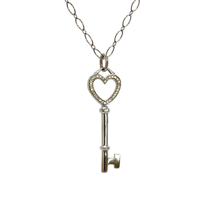 18ct White Gold Tiffany & Co Diamond Key Pendant & Chain (30")