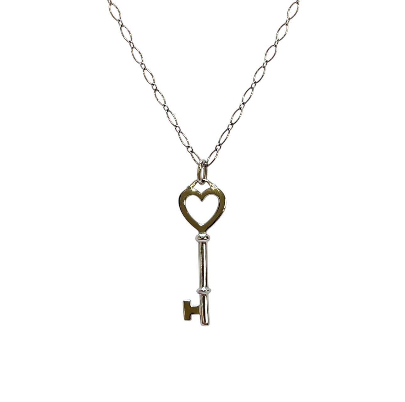 18ct White Gold Tiffany & Co Diamond Key Pendant & Chain (30")