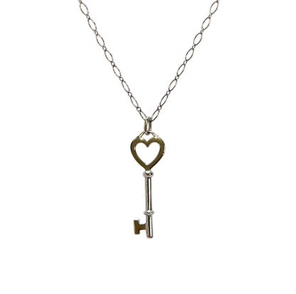 18ct White Gold Tiffany & Co Diamond Key Pendant & Chain (30")