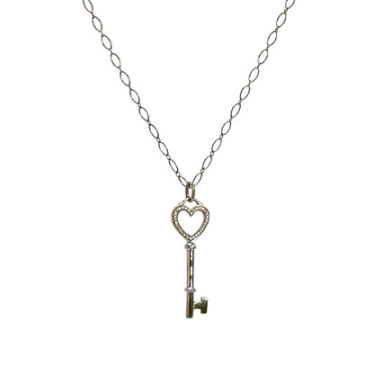 18ct White Gold Tiffany & Co Diamond Key Pendant & Chain (30")
