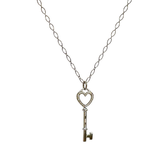 18ct White Gold Tiffany & Co Diamond Key Pendant & Chain (30")