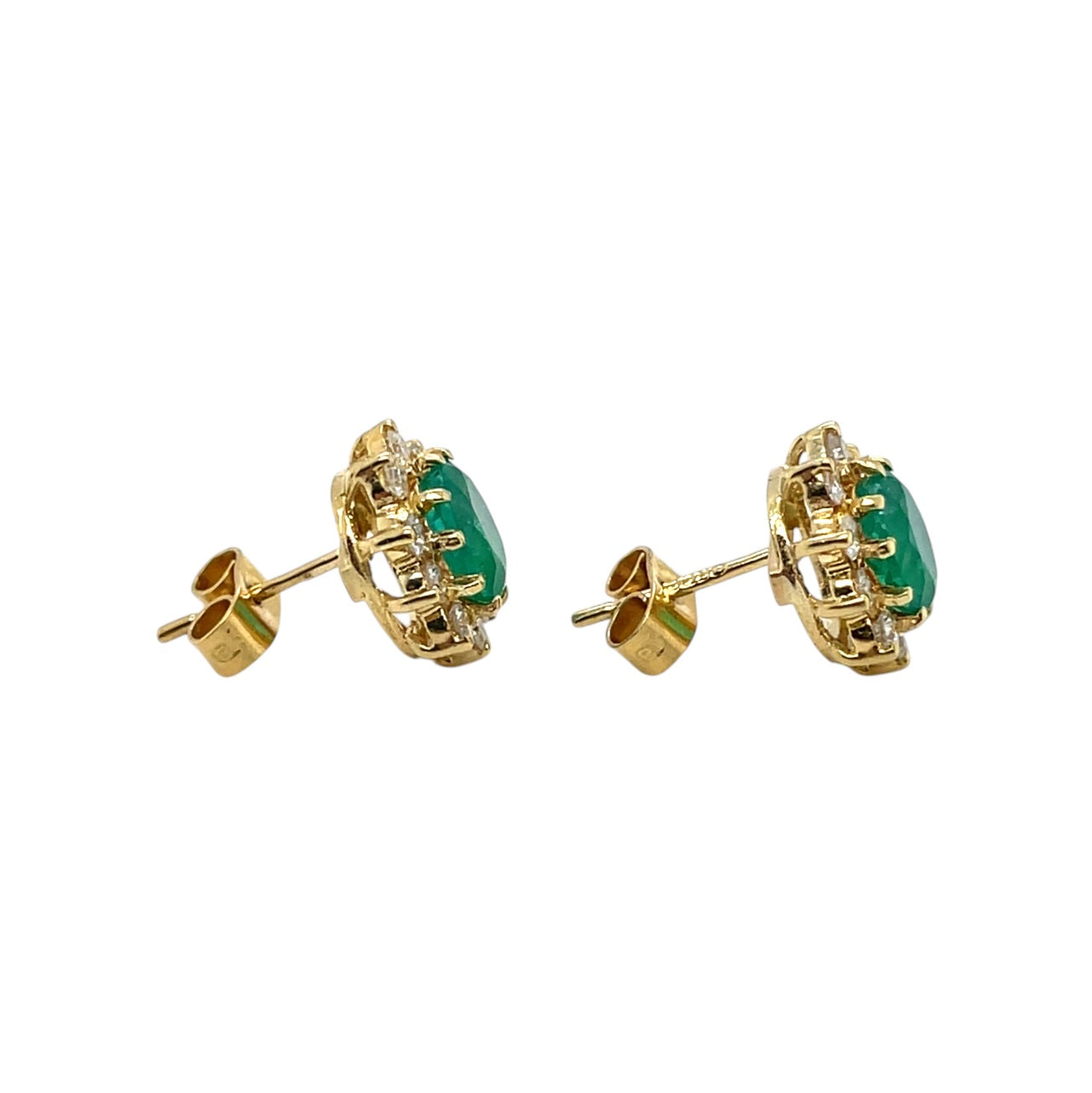 18ct Yellow Gold Emerald & Diamond Cluster Stud Earrings