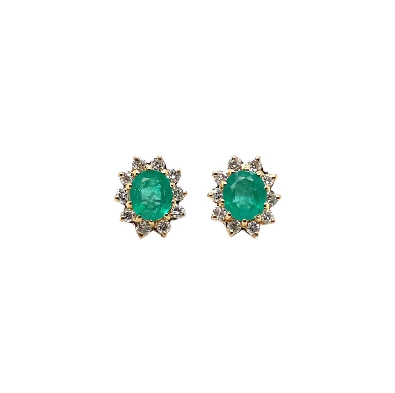 18ct Yellow Gold Emerald & Diamond Cluster Stud Earrings