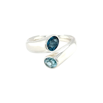 Silver London Blue Topaz & Green Topaz Wrap Ring (O)