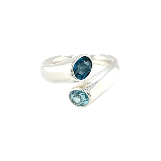 Silver London Blue Topaz & Green Topaz Wrap Ring (O)