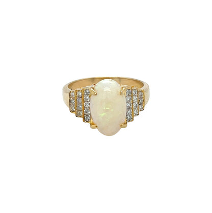 18ct Yellow Gold Opal & Diamond Ring (N)