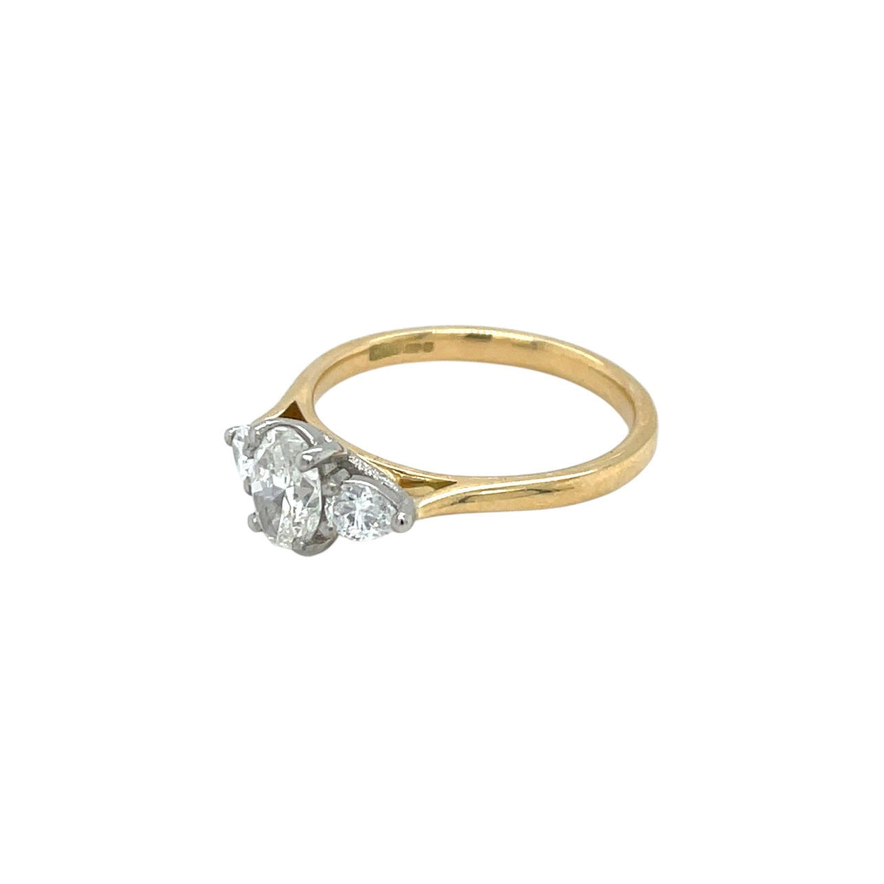 18ct Yellow Gold Oval & Pear Cut Diamond Trilogy Ring (N)