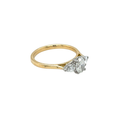18ct Yellow Gold Oval & Pear Cut Diamond Trilogy Ring (N)