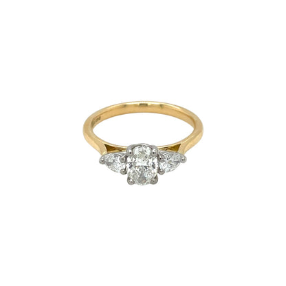 18ct Yellow Gold Oval & Pear Cut Diamond Trilogy Ring (N)