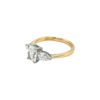18ct Yellow Gold Radiant & Pear Cut Diamond Trilogy Ring (N)