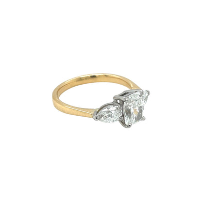 18ct Yellow Gold Radiant & Pear Cut Diamond Trilogy Ring (N)