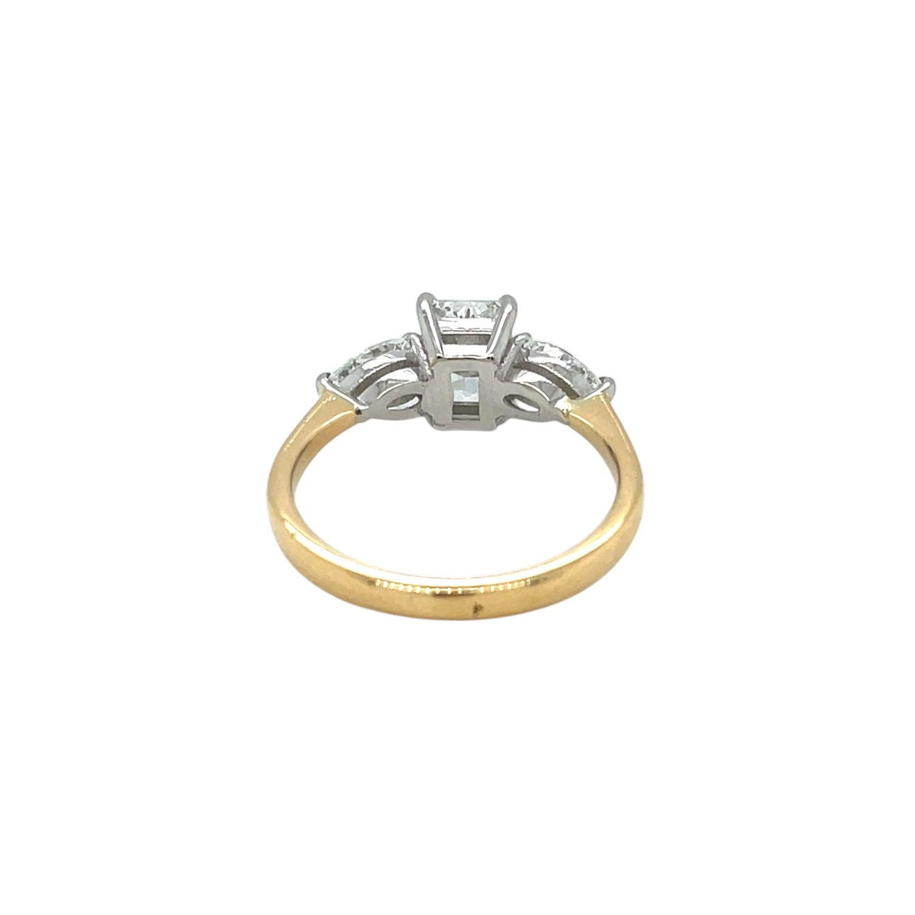 18ct Yellow Gold Radiant & Pear Cut Diamond Trilogy Ring (N)