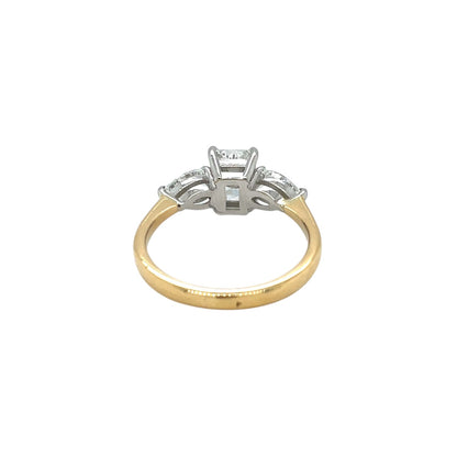 18ct Yellow Gold Radiant & Pear Cut Diamond Trilogy Ring (N)