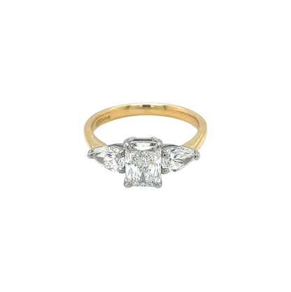 18ct Yellow Gold Radiant & Pear Cut Diamond Trilogy Ring (N)