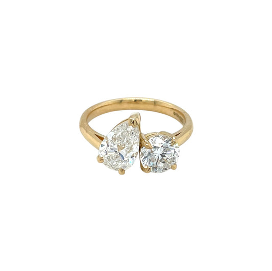 18ct Yellow Gold Pear & Round Diamond Toi Et Moi Ring (M1/2)