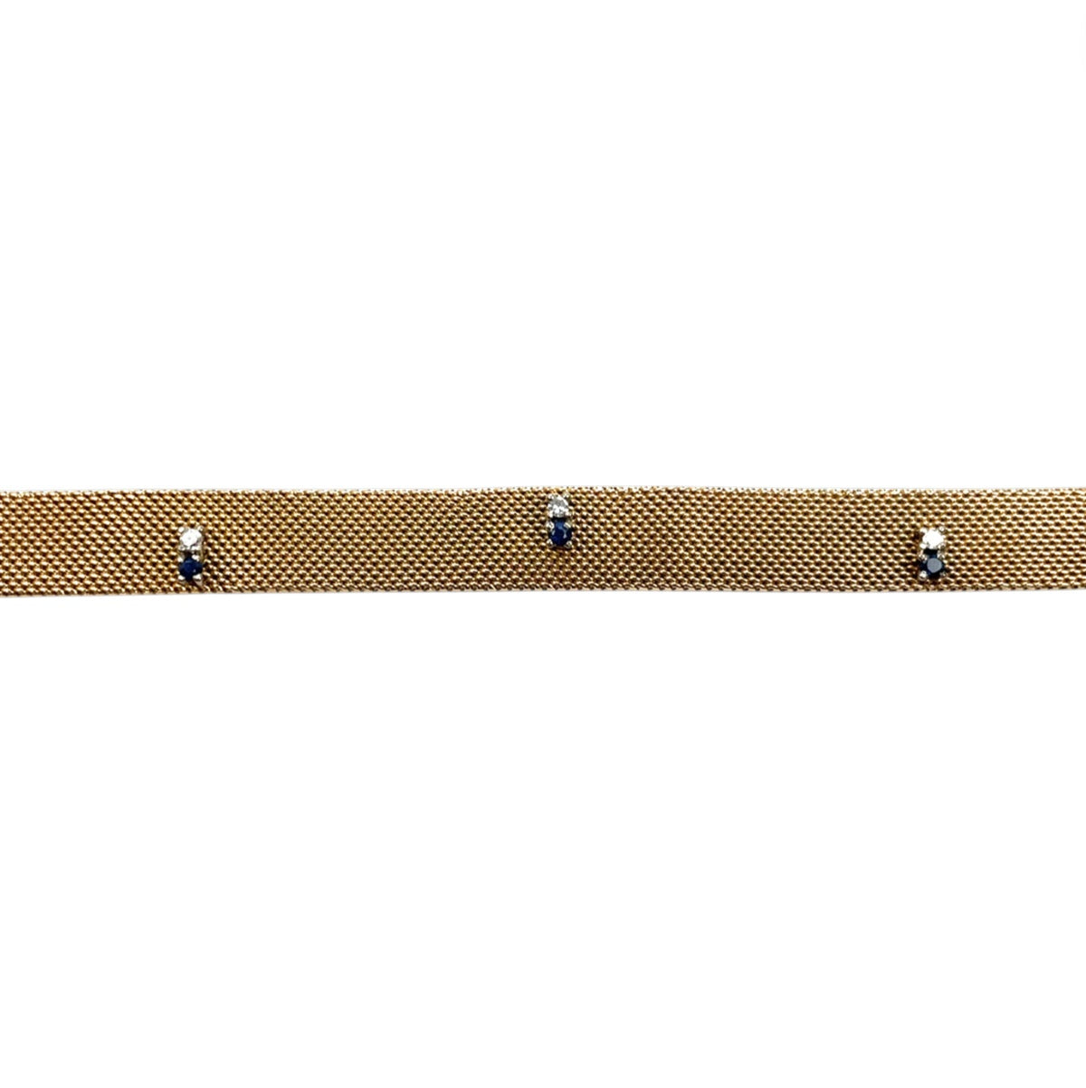 18ct Yellow Gold Sapphire & Diamond Mesh Bracelet (7.5")