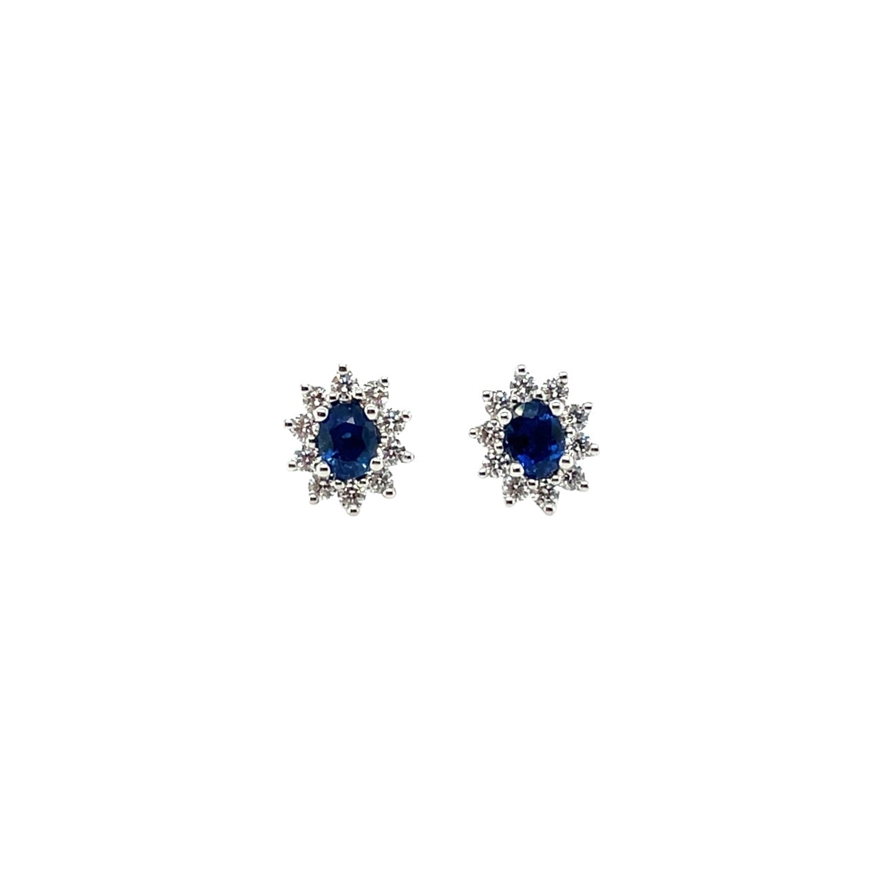 18ct White Gold Sapphire & Diamond Cluster Stud Earrings