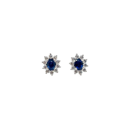 18ct White Gold Sapphire & Diamond Cluster Stud Earrings