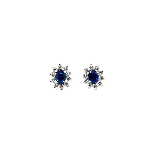 18ct White Gold Sapphire & Diamond Cluster Stud Earrings