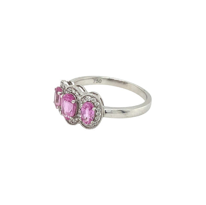 18ct White Gold Pink Topaz & Diamond Ring (O)
