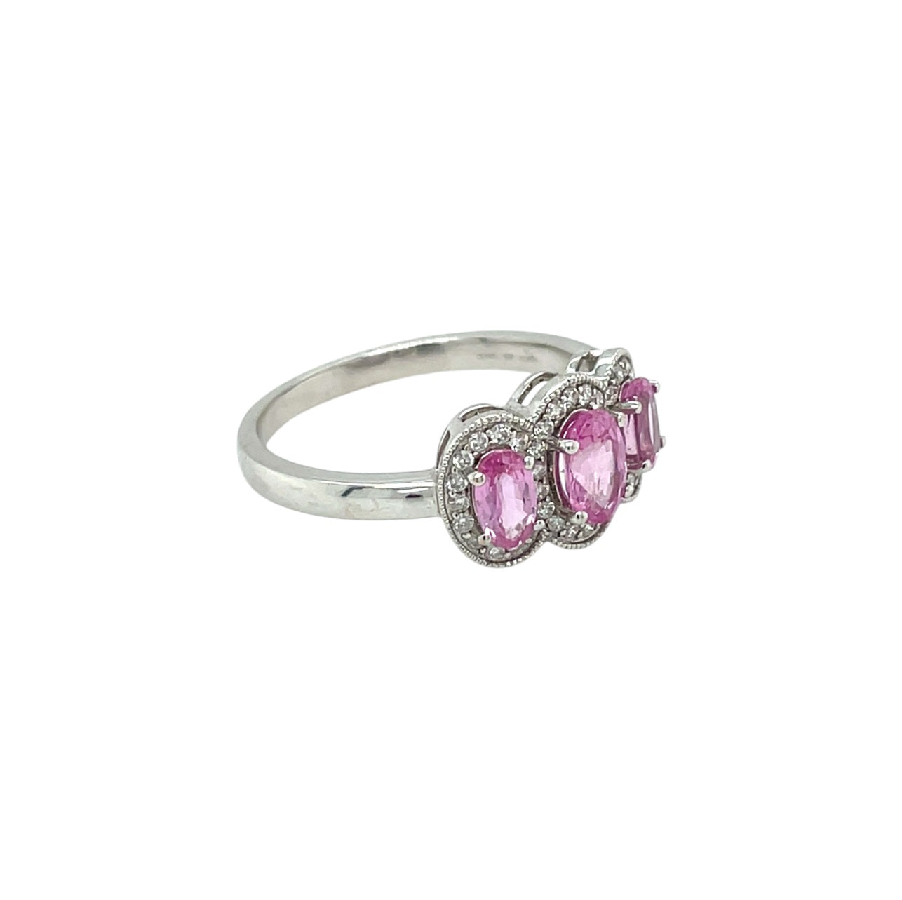 18ct White Gold Pink Topaz & Diamond Ring (O)