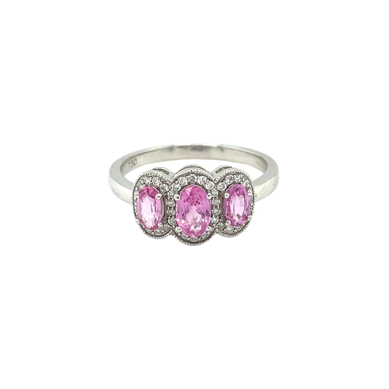 18ct White Gold Pink Topaz & Diamond Ring (O)