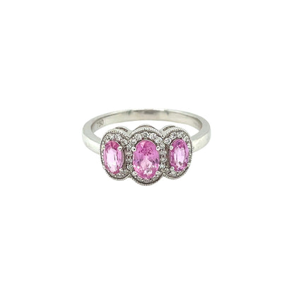 18ct White Gold Pink Topaz & Diamond Ring (O)