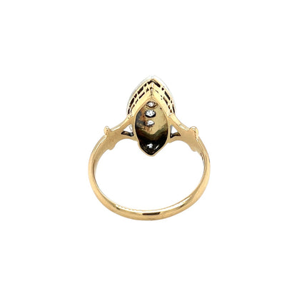 18ct Yellow Gold Diamond & Green Enamel Ring (K1/2)
